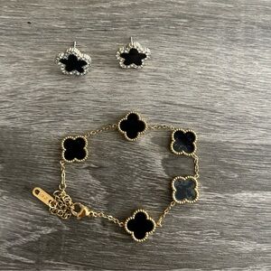 SHEIN Black and Gold Bracelet Set